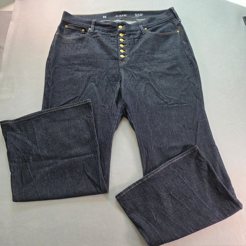 J.Crew 96 Flare Jeans Womens 35 Indigo Blue Button Fly High Rise RE-96-IDG